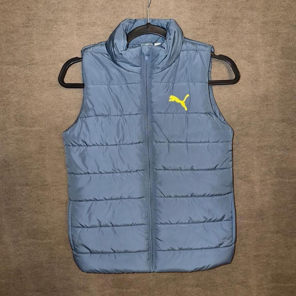 Puma blue/gray puffer vest with yellow logo